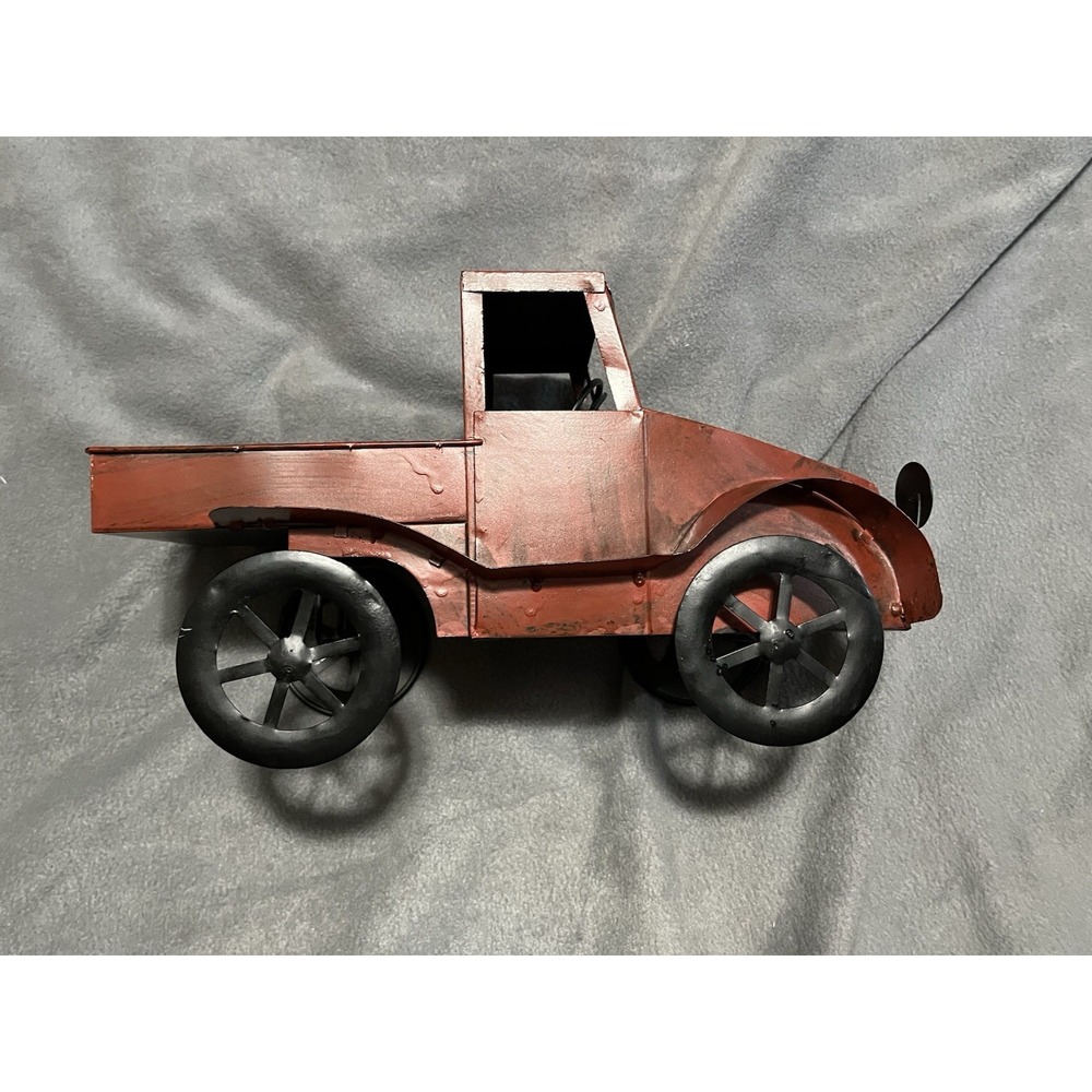 Rustic Metal Antique Old Timey Red Truck Decor 14"x6.5"x8"